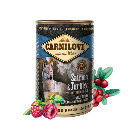 CARNILOVE CANINE ADULT SALMON PAVO CAJA 6X400GR