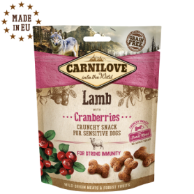 CARNILOVE CANINE CRUNCHY SNACK CORDERO ARANDANOS CAJA 6X200G
