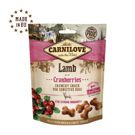 CARNILOVE CANINE CRUNCHY SNACK CORDERO ARANDANOS CAJA 6X200G