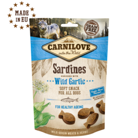CARNILOVE CANINE SNACK SEMI HUMEDO SARDINAS AJO CAJA 10X200G