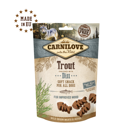CARNILOVE CANINE SNACK SEMI HUMEDO TRUCHA ENELDO 10X200GR