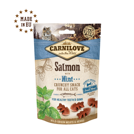CARNILOVE FELINE CRUNCHY SNACK SALMON MENTA CAJA 10X50GR