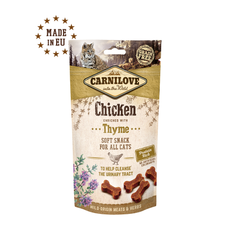 CARNILOVE FELINE SNACK SEMI HUMEDO POLLO TOMILLO CAJA 12X50G
