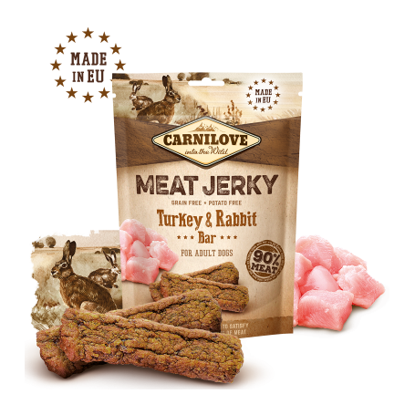 CARNILOVE JERKY CONEJO Y PAVO BARRITAS 12X100GR