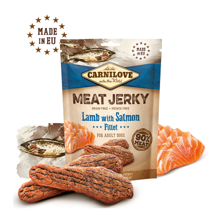 CARNILOVE JERKY CORDERO Y SALMON FILETES 12X100GR