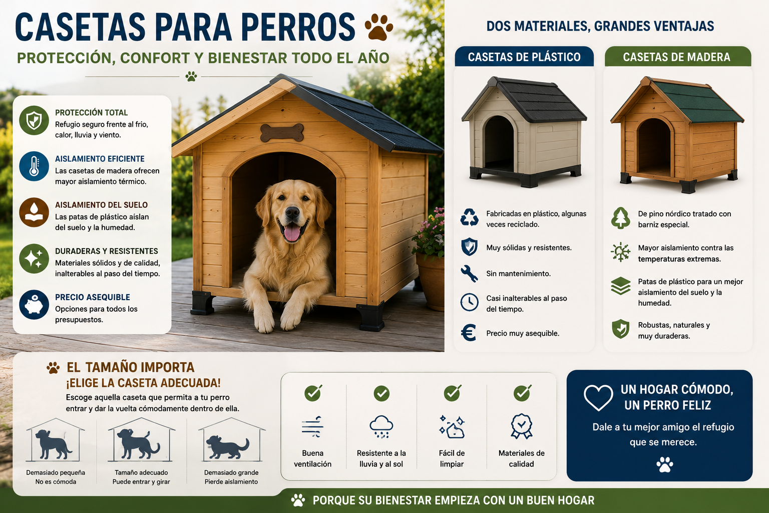 Casetas para perros: tipos, materiales y cómo elegir la mejor