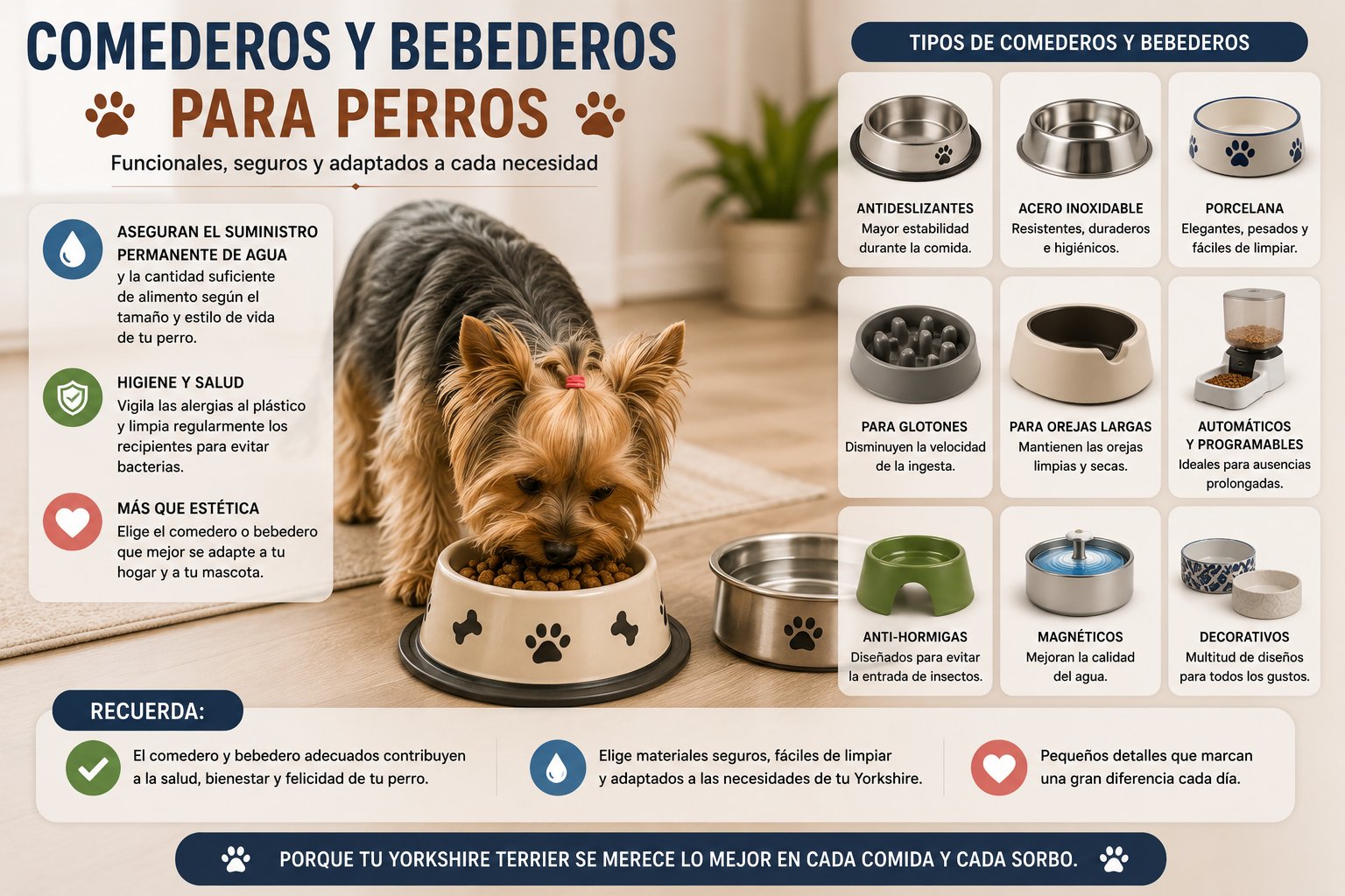 Comederos y bebederos para perros: tipos, materiales y ventajas
